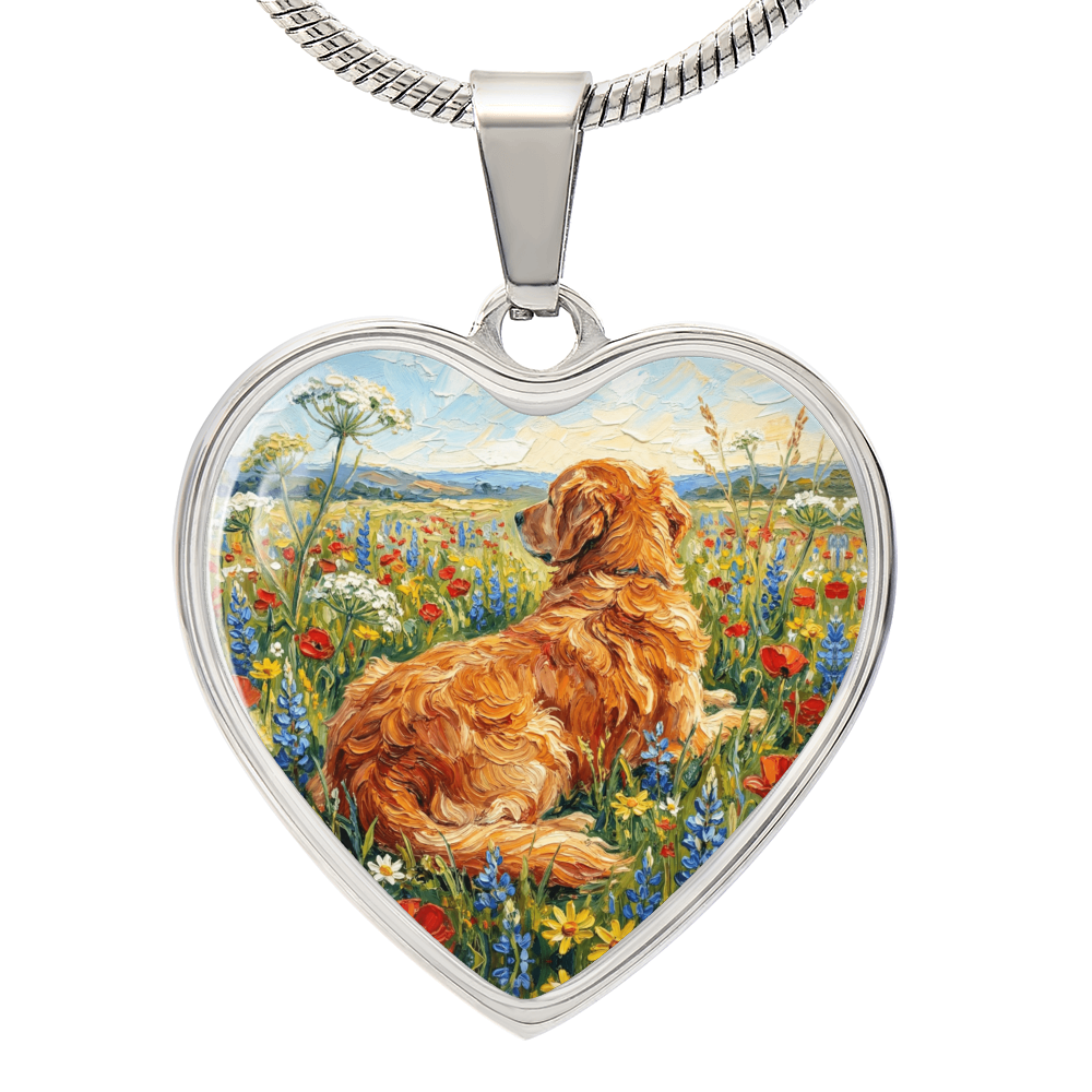 Amongst The Flowers - Golden Retriever Heart Necklace