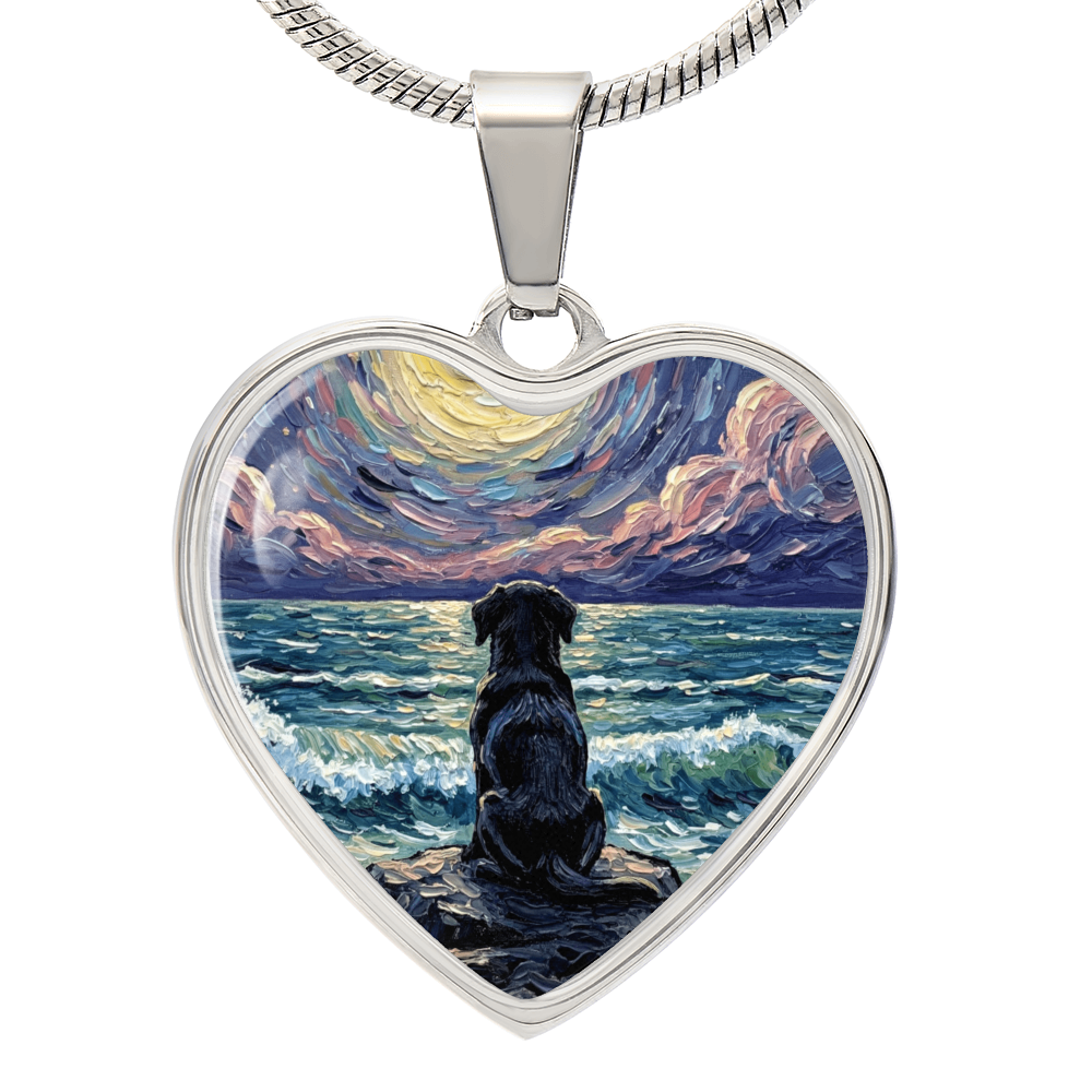 Beach Night - Black Labrador Heart Necklace