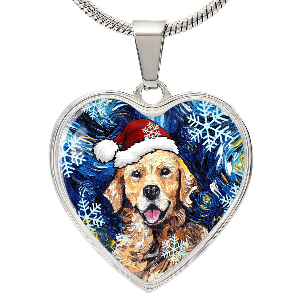 Golden Retriever Christmas Heart Necklace