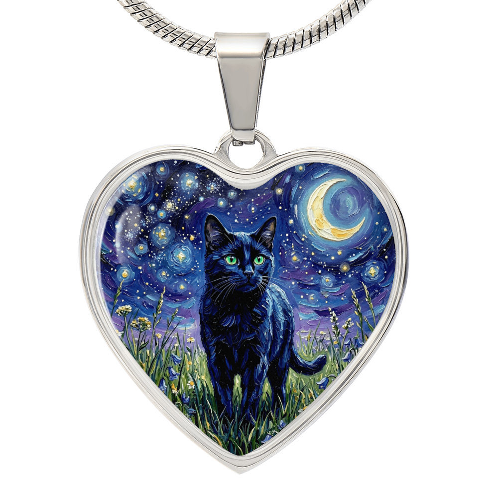 Amongst The Flowers - Black Cat Heart Necklace