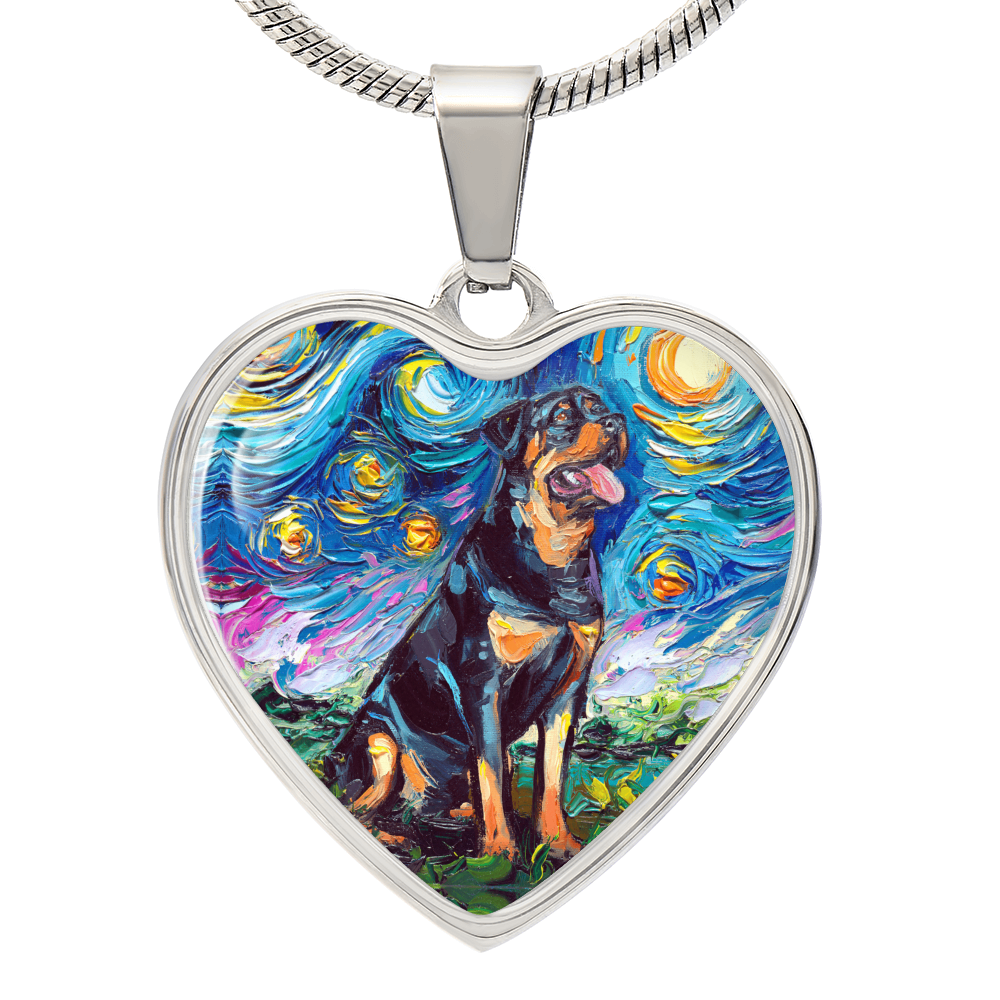 Rottweiler Starry Night Heart Necklace