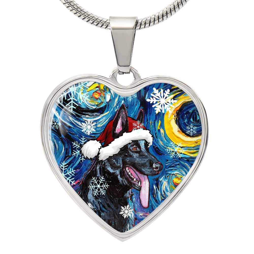 Black German Shepherd Christmas Heart Necklace