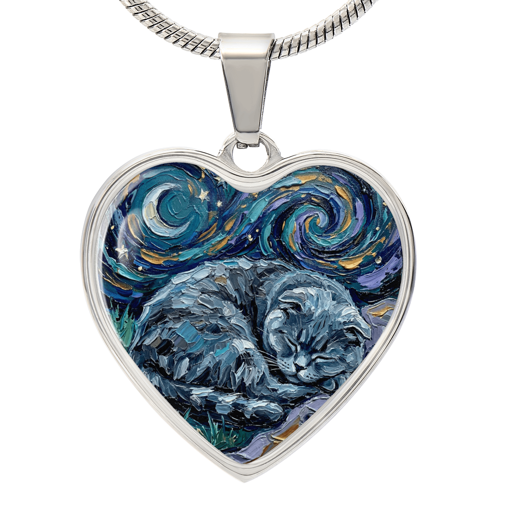 Sleepy Scottish Fold Heart Necklace