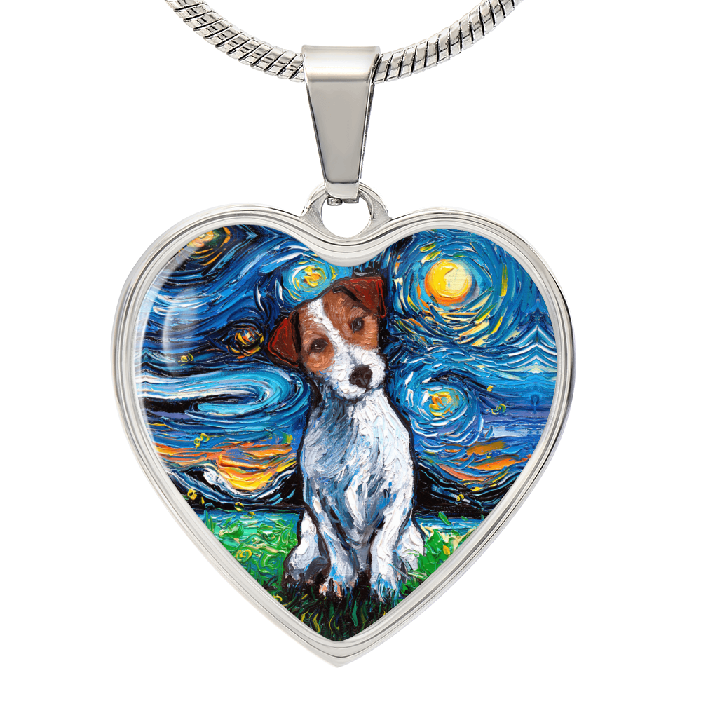 Jack Russell Terrier Starry Night Heart Necklace