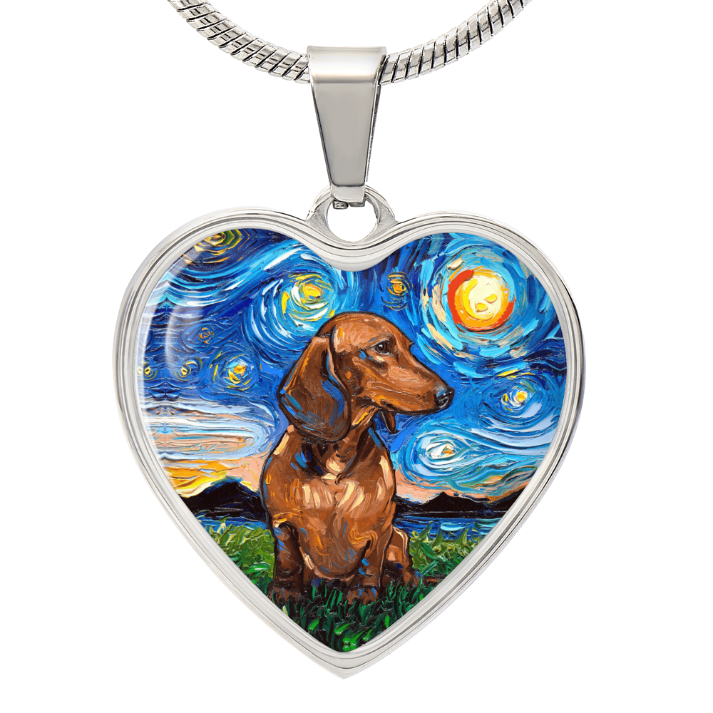 Brown Dachshund Starry Night Heart Necklace
