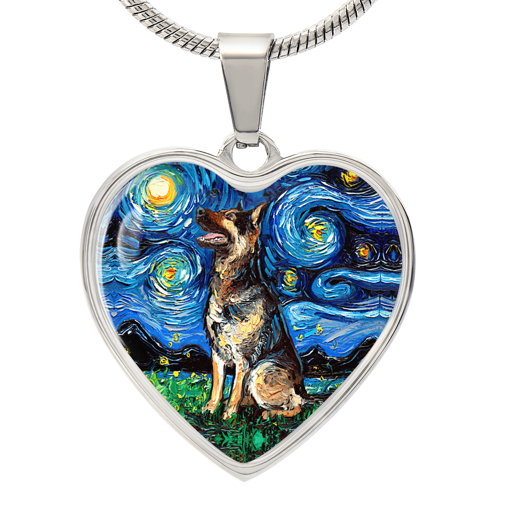 German Shepherd Starry Night Heart Necklace