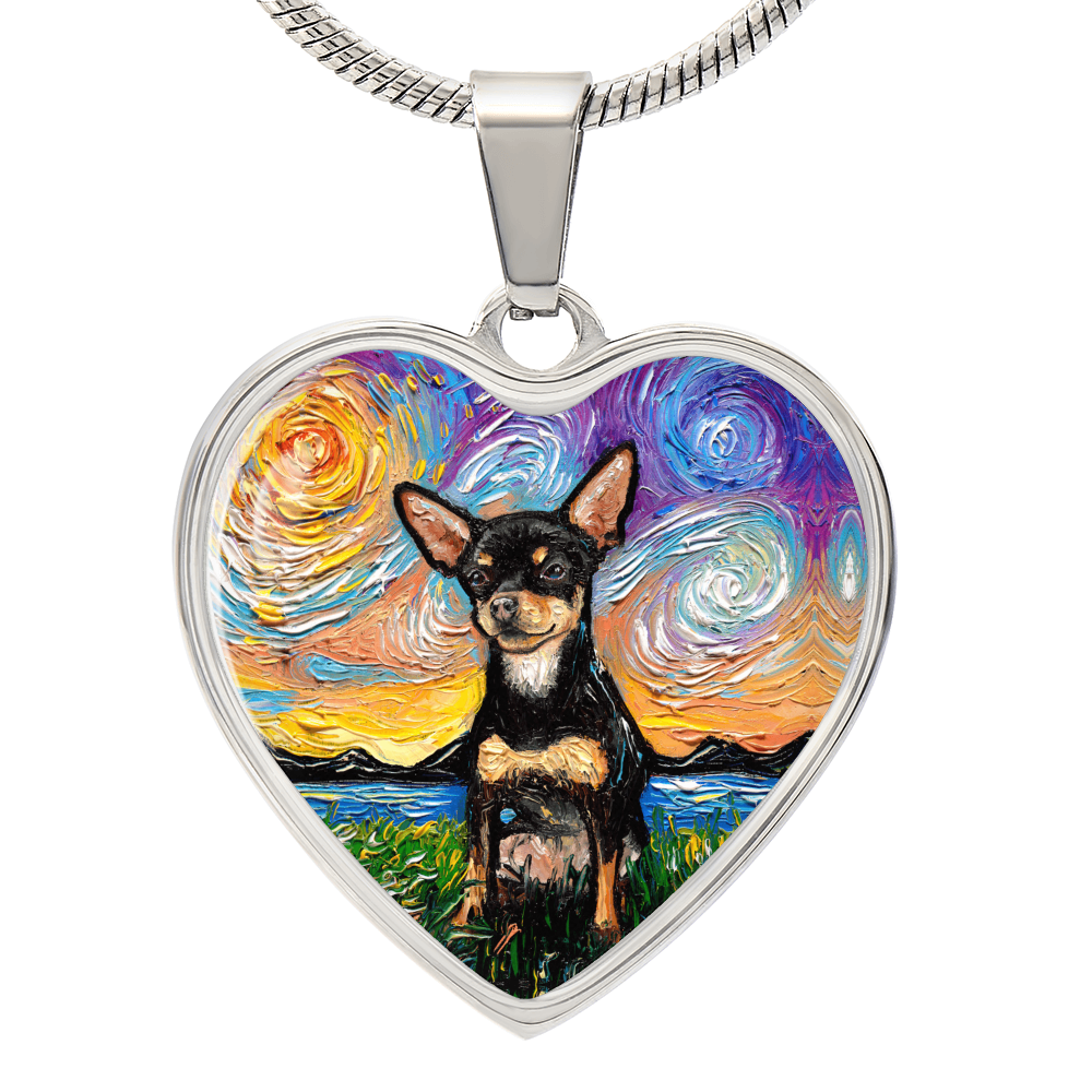 Black and Tan Chihuahua Starry Night Heart Necklace