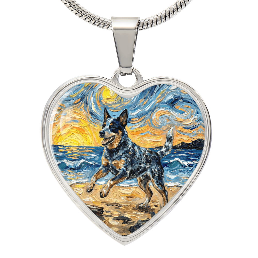 Frolicking Blue Heeler Heart Necklace