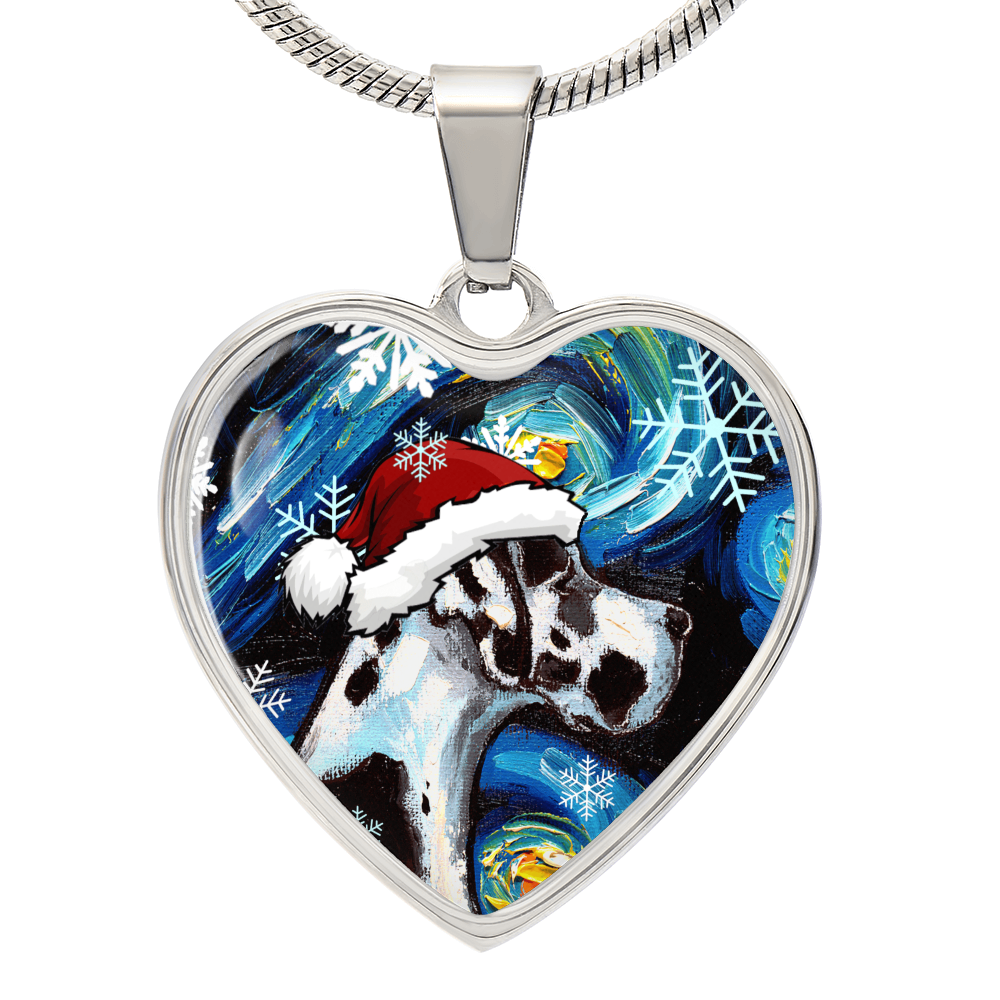 Harlequin Great Dane Christmas Heart Necklace