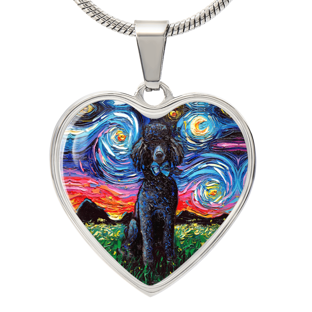 Black Poodle Starry Night Heart Necklace