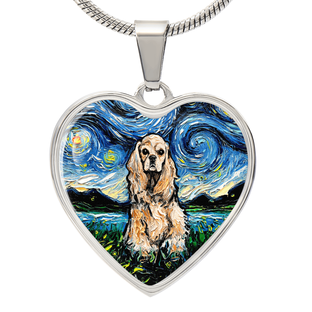 American Cocker Spaniel Starry Night Heart Necklace