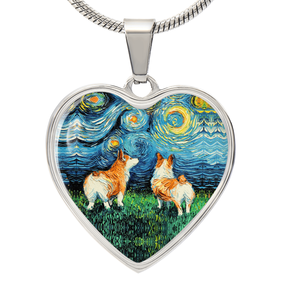 Corgi Starry Night Heart Necklace