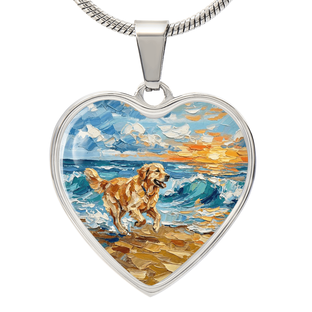 Frolicking Golden Retriever Heart Necklace