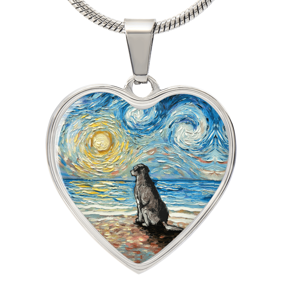 Beach Days - Silver Labrador Starry Night Heart Necklace