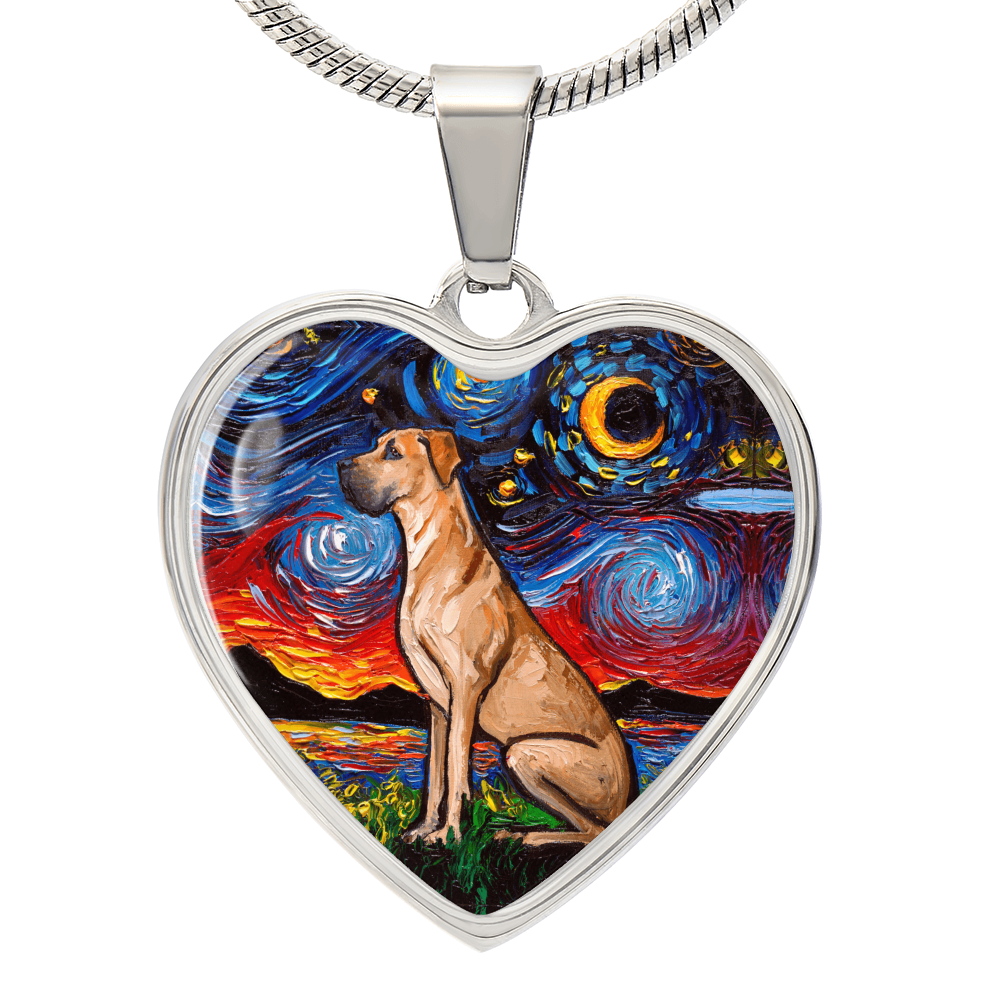 Fawn Great Dane Starry Night Heart Necklace
