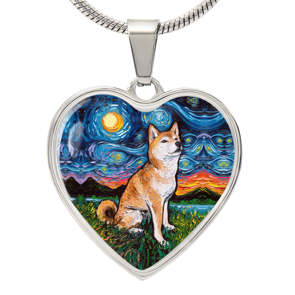 Shiba Inu Starry Night Heart Necklace