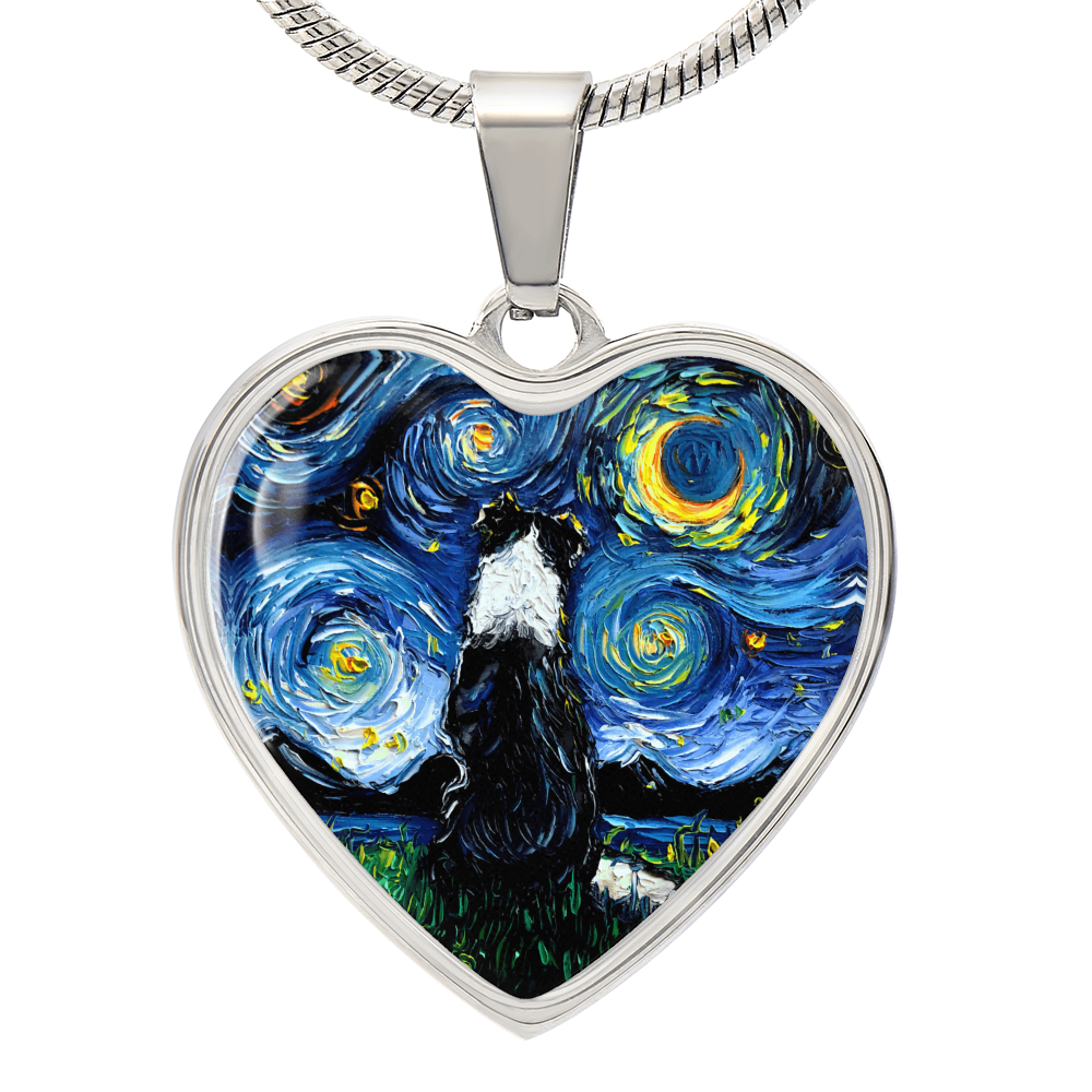 Border Collie Starry Night Heart Necklace