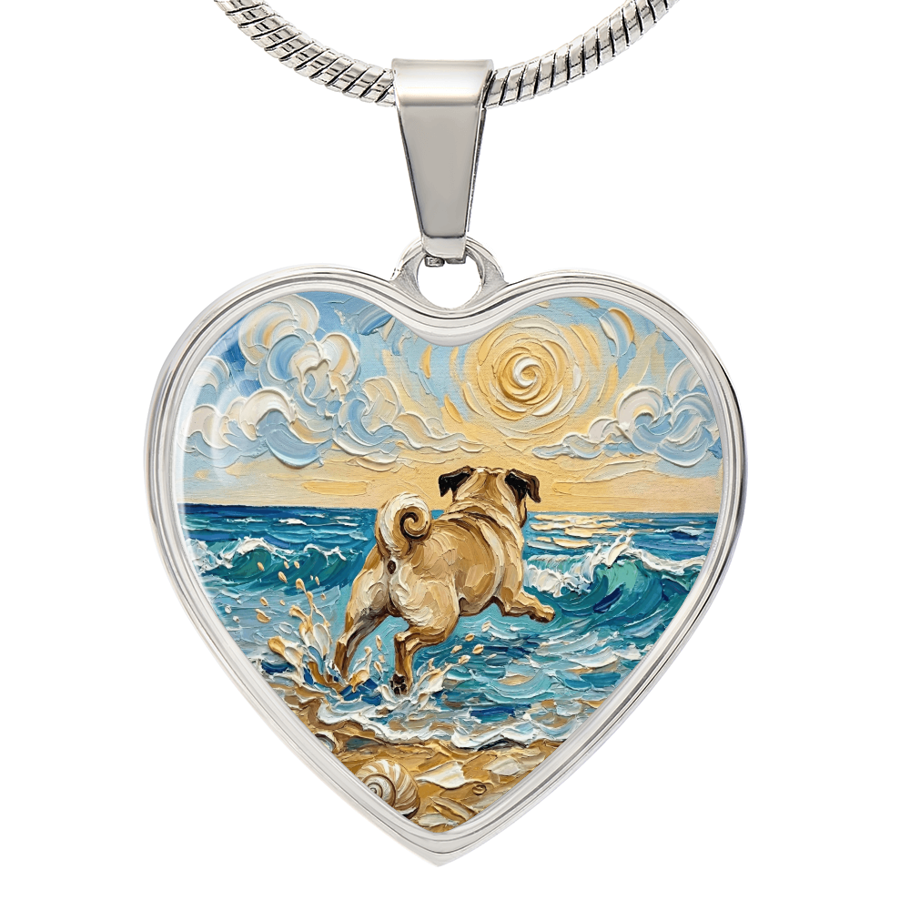 Frolicking Pug Heart Necklace