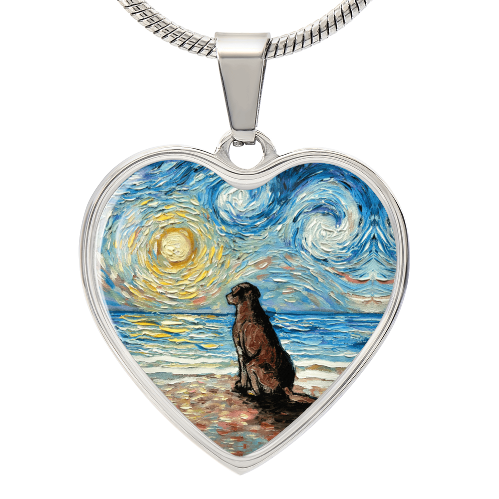 Beach Days - Chocolate Lab Starry Night Heart Necklace