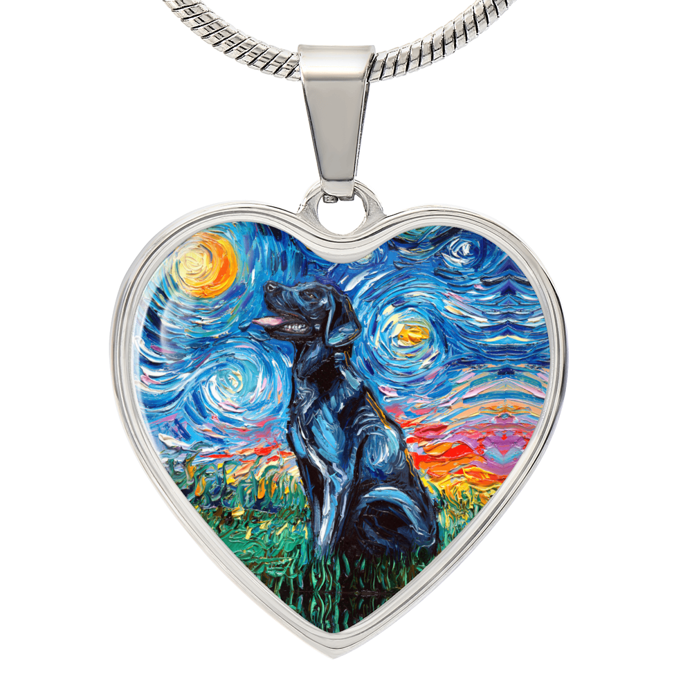 Black Labrador Starry Night Heart Necklace