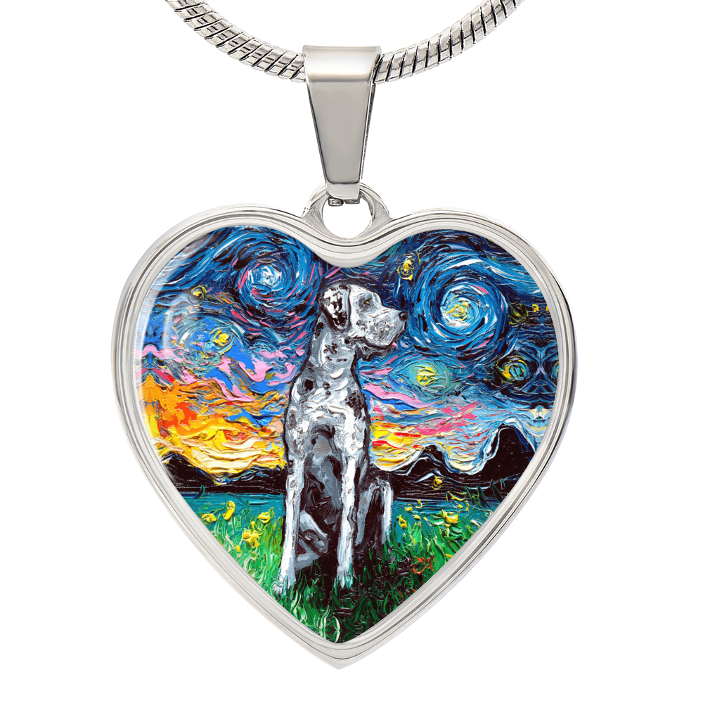 Merle Great Dane Starry Night Heart Necklace