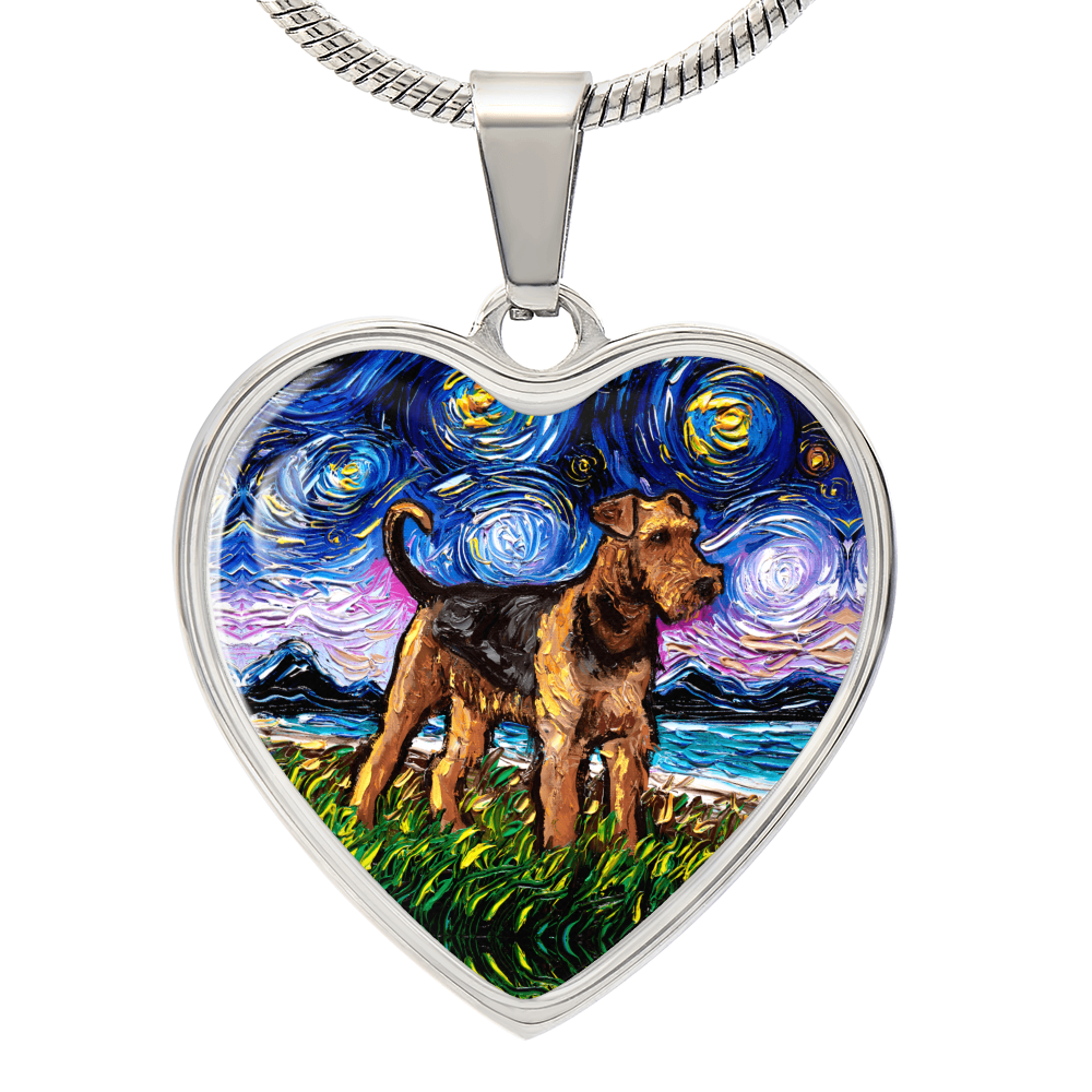 Airedale Starry Night Heart Necklace