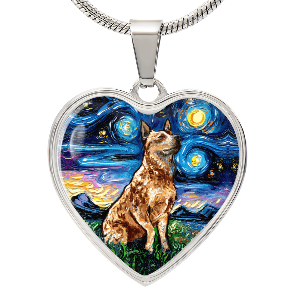 Red Heeler Starry Night Heart Necklace
