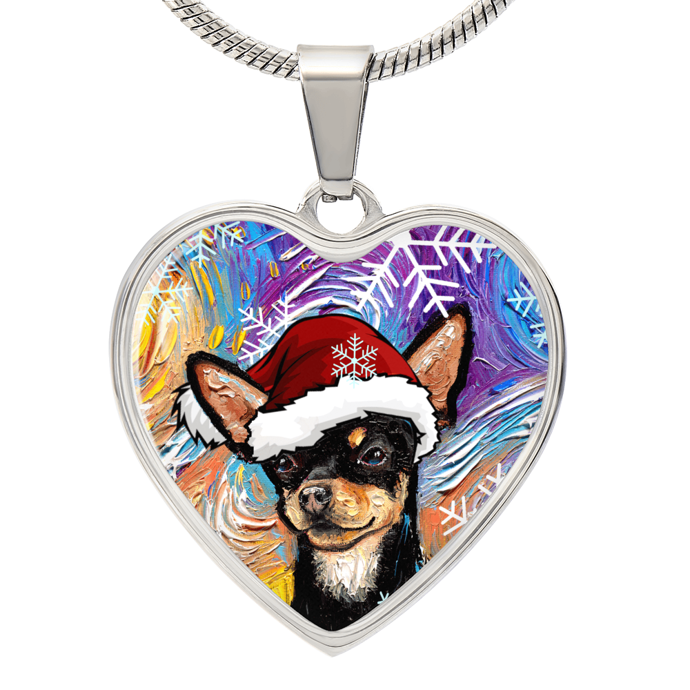 Santa Black and Tan Chihuahua Heart Necklace