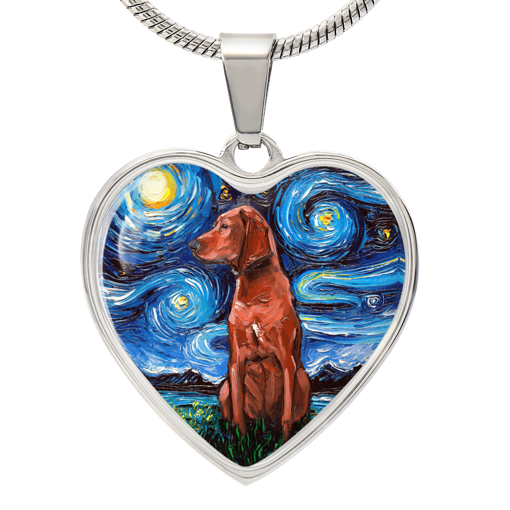Redbone Coonhound Starry Night Heart Necklace