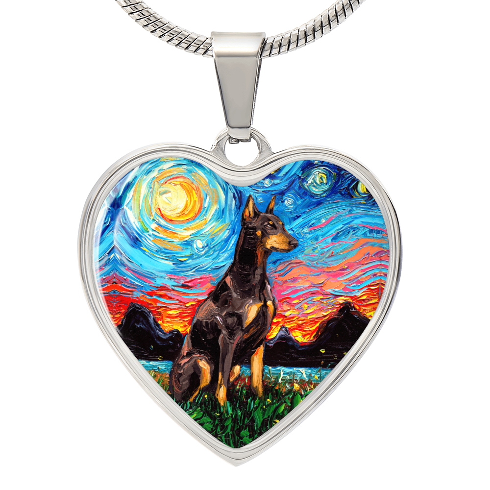 Red Doberman Starry Night Heart Necklace