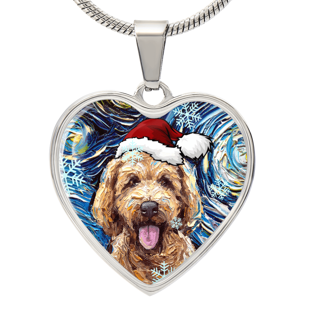 Goldendoodle Christmas Heart Necklace