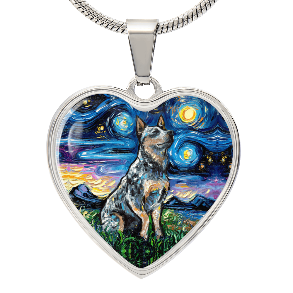 Blue Heeler Starry Night Heart Necklace
