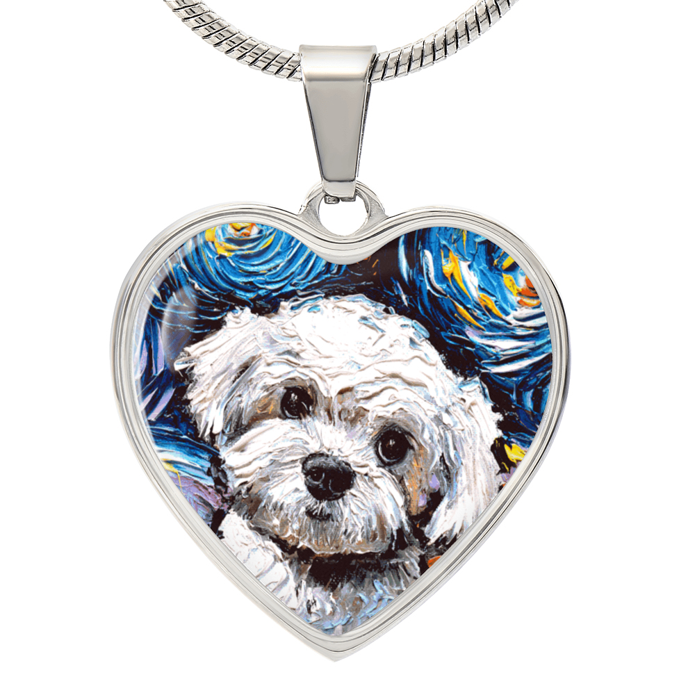 Maltipoo Portrait Starry Night Heart Necklace