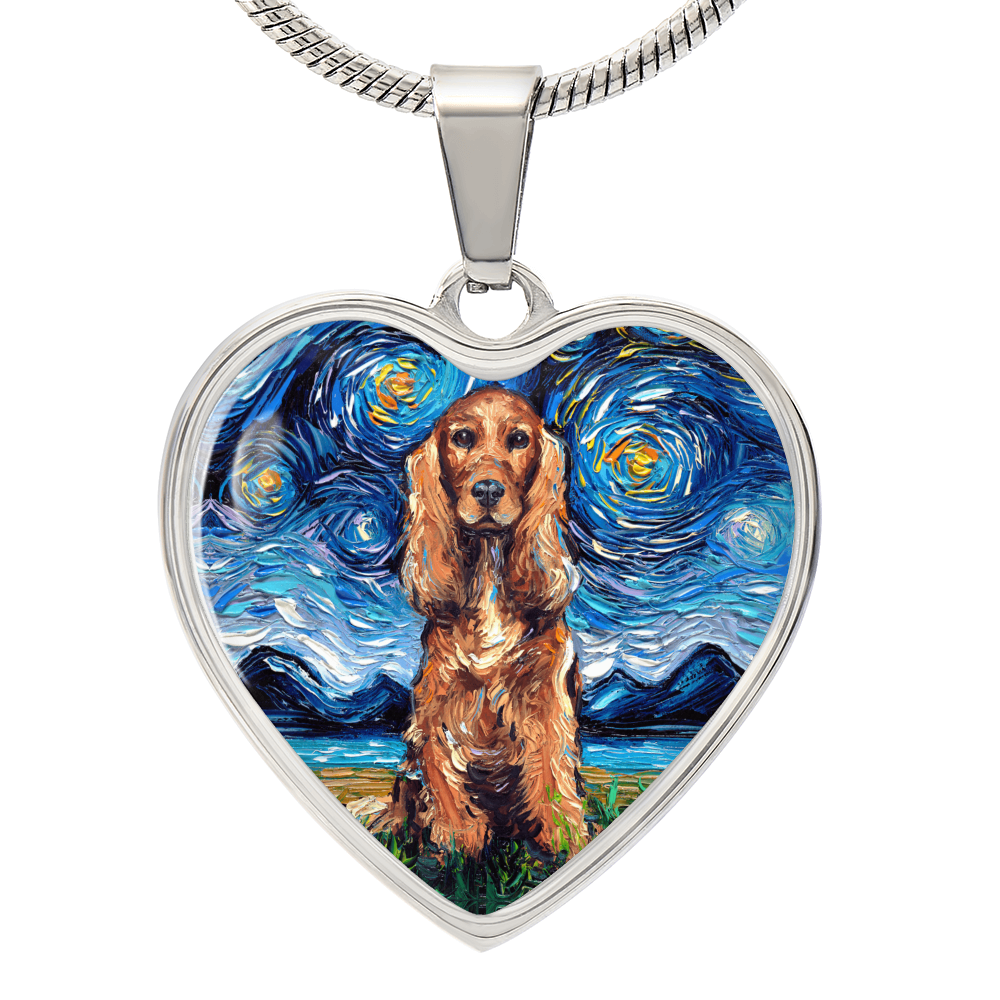 Red Cocker Spaniel Starry Night Heart Necklace