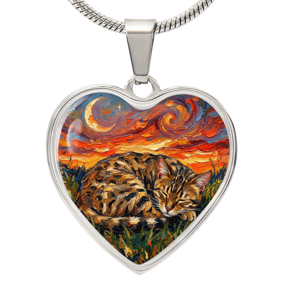 Sleepy Egyptian Mau Night Heart Necklace