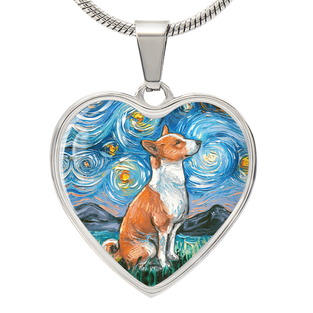 Basenji Starry Night Heart Necklace
