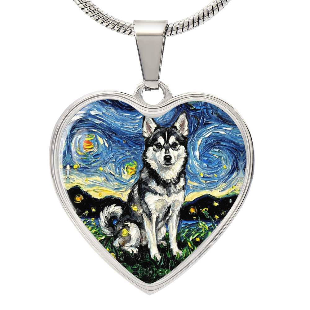 Alaskan Klee Kai Starry Night Heart Necklace