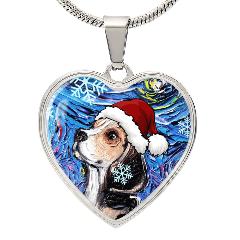 Beagle in Santa Hat Starry Night Heart Necklace