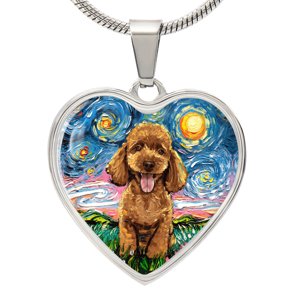 Apricot Poodle Puppy Starry Night Heart Necklace