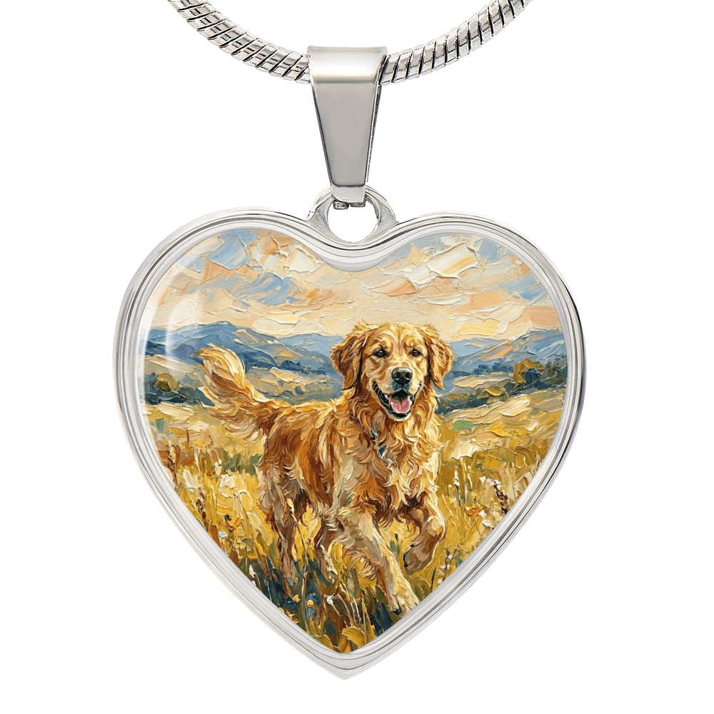 Happy Golden Retriever Heart Necklace