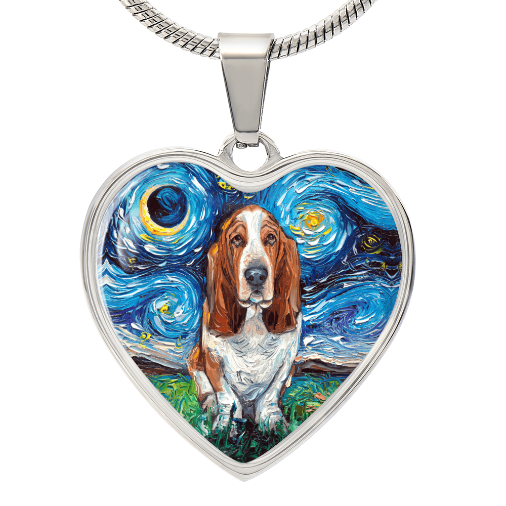 Basset Hound Starry Night Heart Necklace