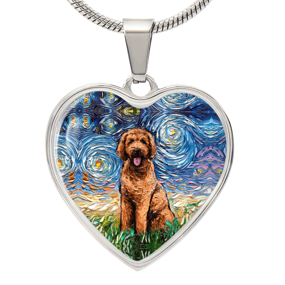 Apricot Goldendoodle Starry Night Heart Necklace