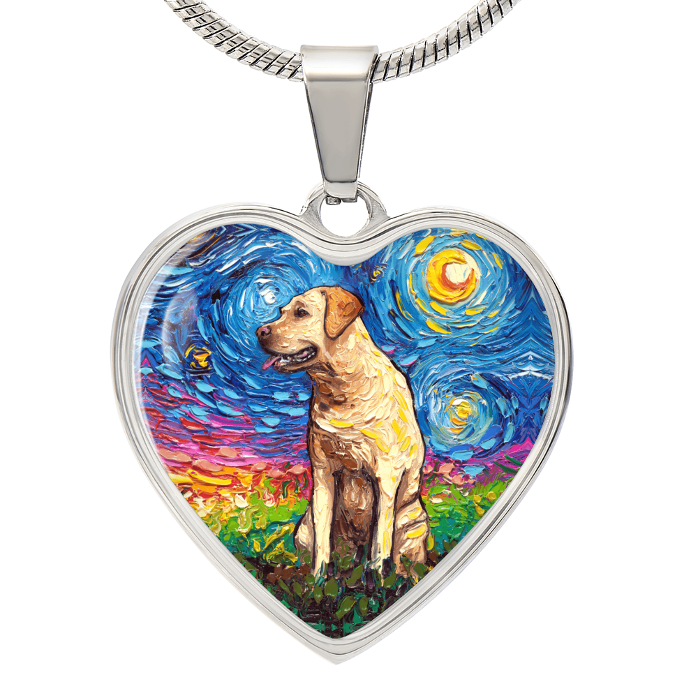 Yellow Labrador Starry Night Heart Bangle Bracelet