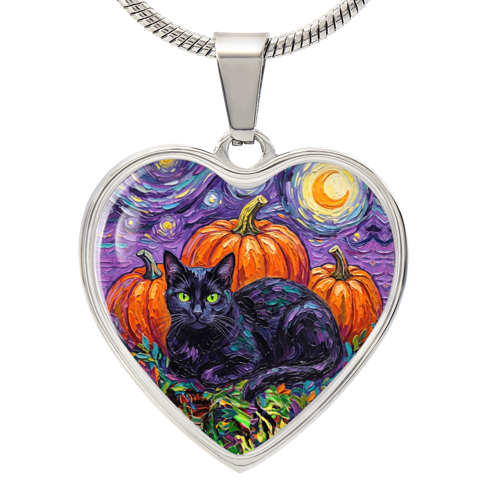 Harvest Moon Black Cat Heart Necklace