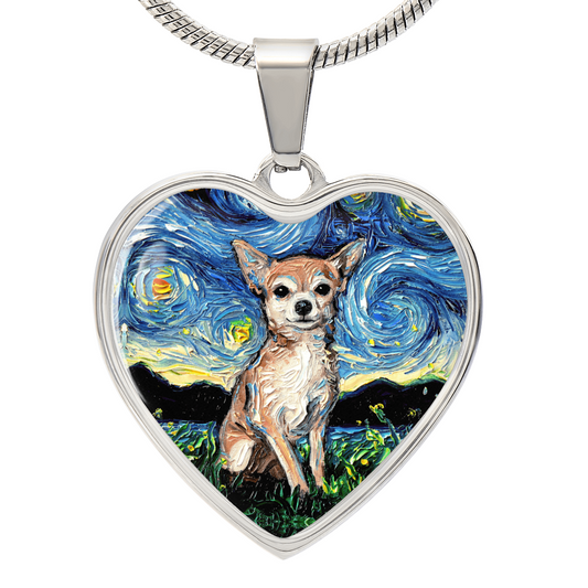 Chihuahua Starry Night Heart Necklace