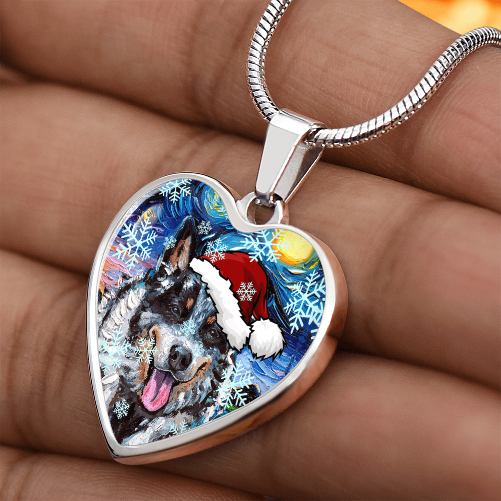 Santa Australian Cattle Dog Heart Keychain