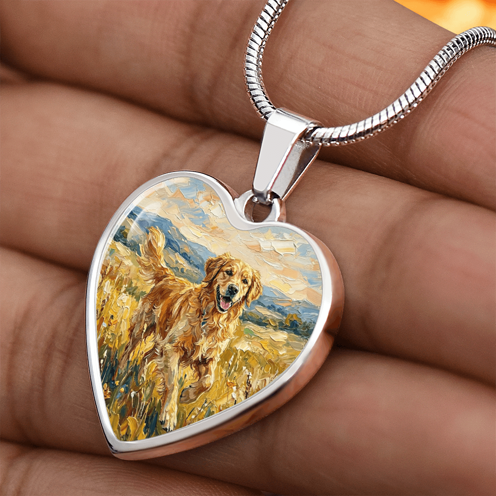Happy Golden Retriever Heart Necklace