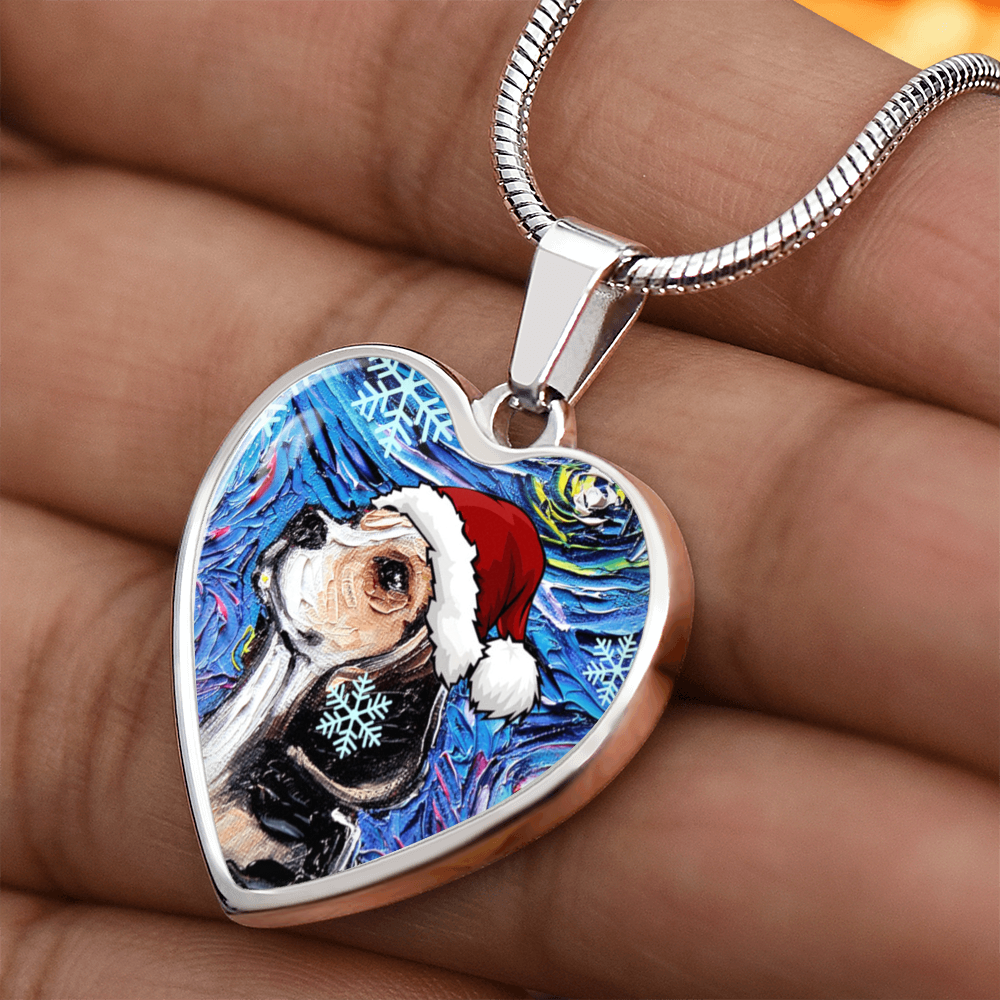Beagle in Santa Hat Starry Night Heart Necklace