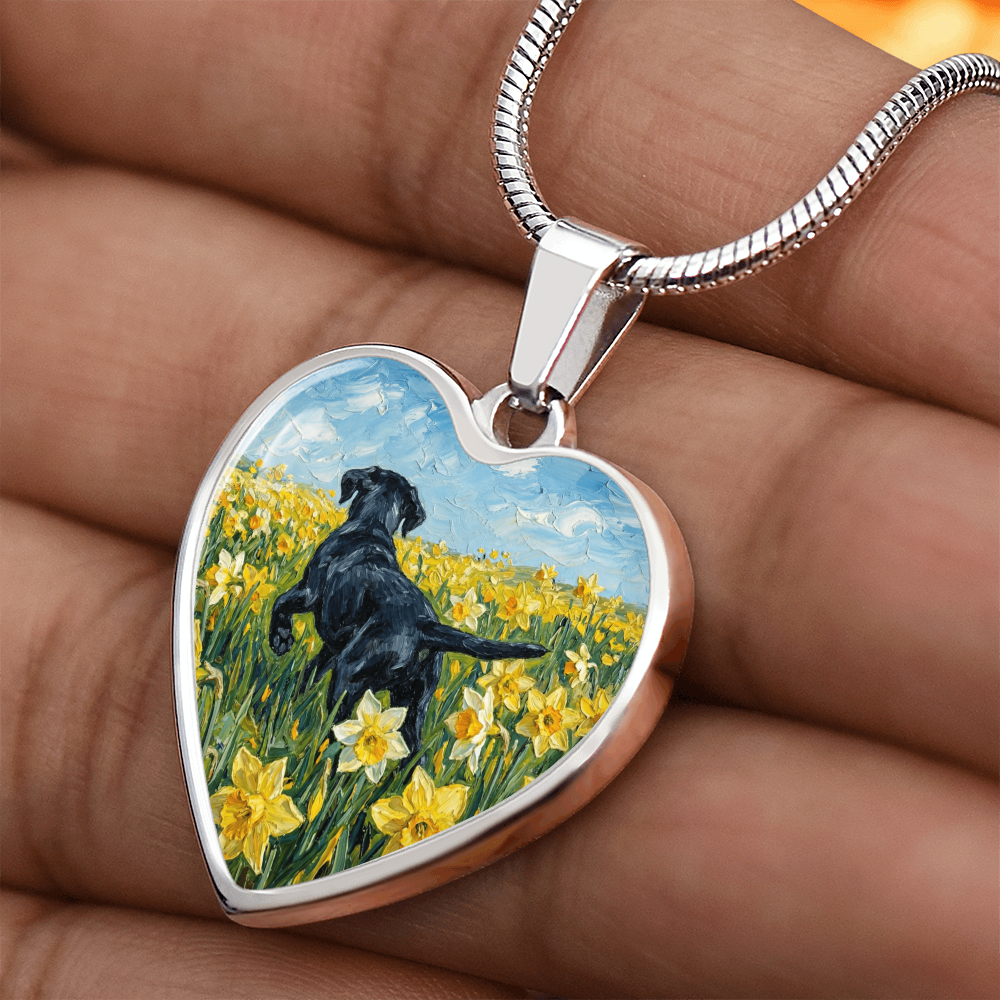 Amongst The Flowers - Black Labrador Heart Necklace