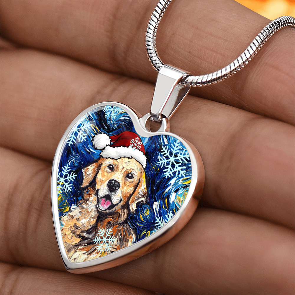 Golden Retriever Christmas Heart Necklace